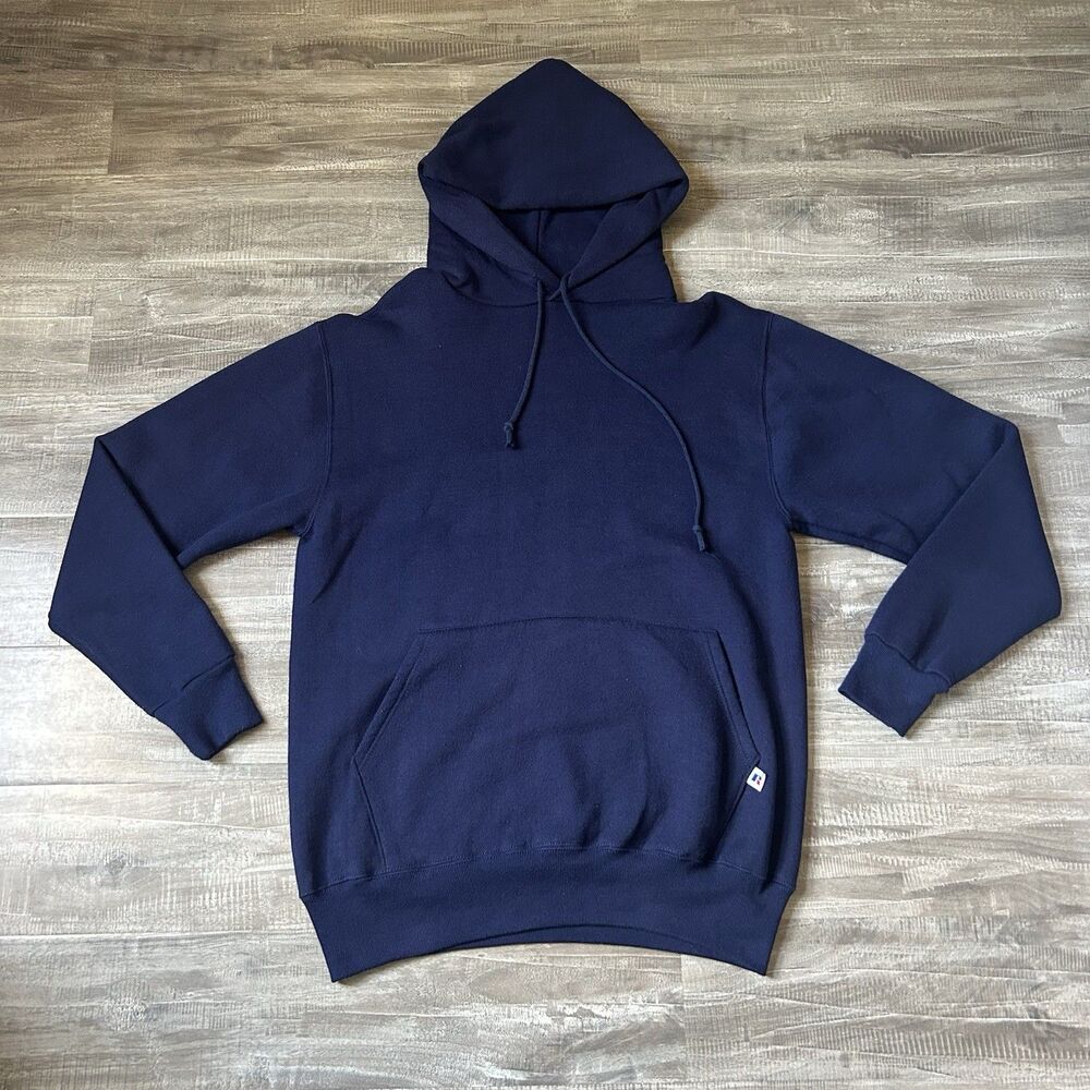 Vintage 90s Russell Athletic Hoodie Men’s Medium USA Made Navy Blue Sweatshirt
